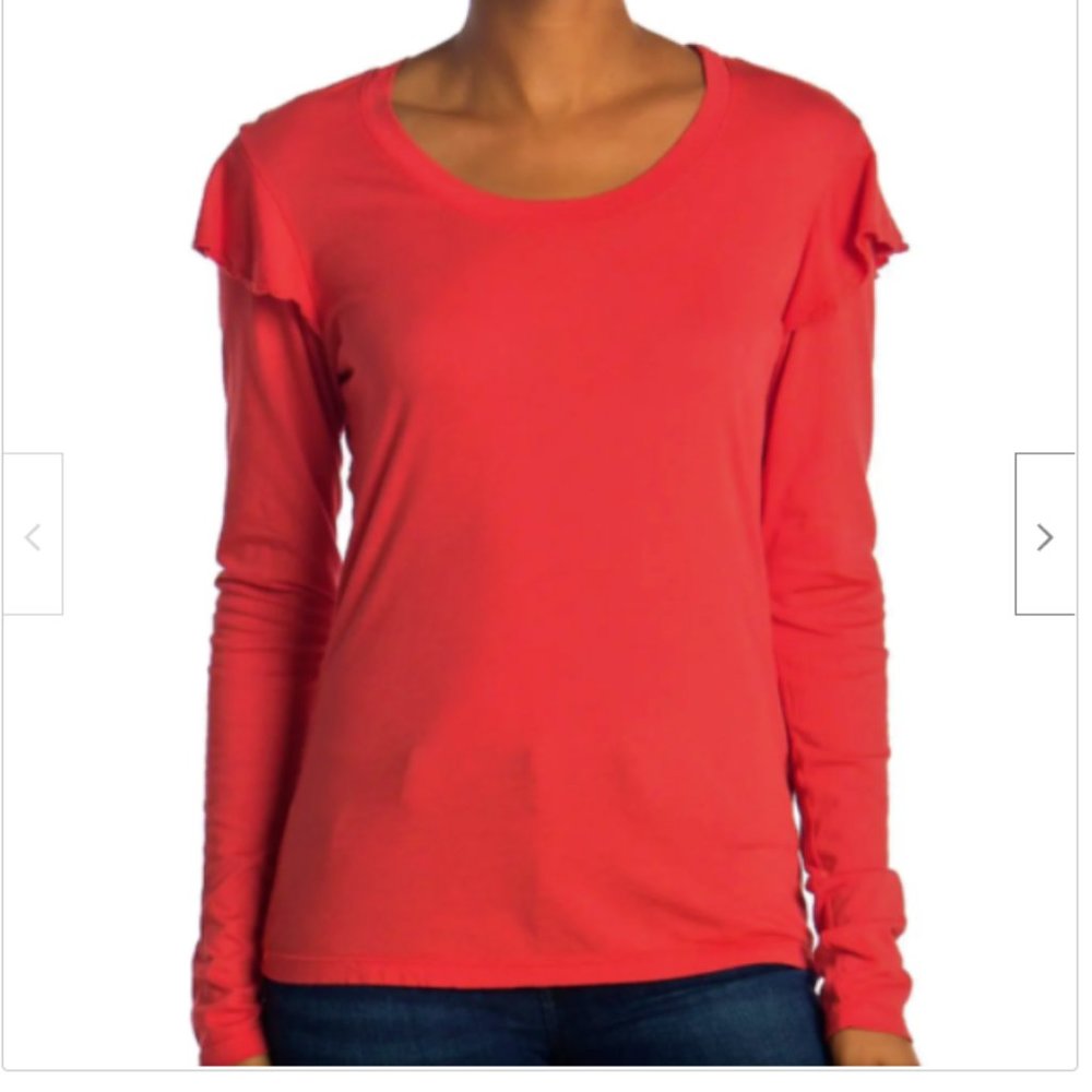 SUNDRY Women's Long Sleeve  Cotton Tee Top Red S M